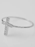 Bague Croix & Diamants - Argent Rhodié - Taille 58
