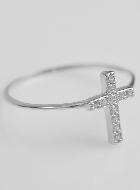 Bague Croix & Diamants - Argent Rhodié - Taille 58