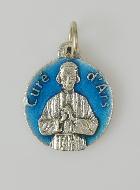 Médaille Saint Curé d'Ars Argentée & Émail Bleu - 18 mm