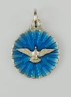 Médaille Colombe Saint Esprit Argentée & Émail Bleu - 18 mm