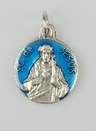 Médaille Coeur Sacré de Jésus Argentée & Émail Bleu - 18 mm