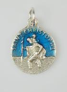 Médaille Saint Christophe Argentée & Émail Bleu - 18 mm