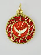 Médaille Colombe du Saint Esprit Dorée & Émail Rouge - 2cm