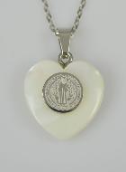 Collier Religieux Coeur de Nacre & Médaille St Benoît - Argent