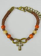 Bracelet Religieux avec Croix - Cuir & Bois Orange