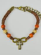 Bracelet Religieux avec Croix - Cuir & Bois Orange