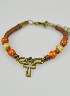 Bracelet Religieux avec Croix - Cuir & Bois Orange