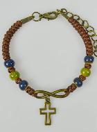 Bracelet Religieux avec Croix - Cuir & Bois Bleu