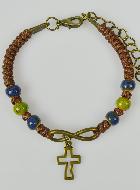 Bracelet Religieux avec Croix - Cuir & Bois Bleu