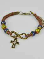 Bracelet Religieux avec Croix - Cuir & Bois Bleu