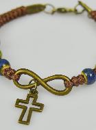 Bracelet Religieux avec Croix - Cuir & Bois Bleu