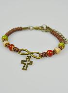 Bracelet Religieux avec Croix - Cuir & Bois Multicolore