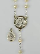 Chapelet en Perles - Communion + Médaille Miraculeuse - Argenté