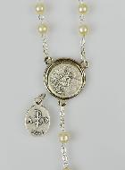 Chapelet en Perles - Communion + Médaille St Michel - Argenté