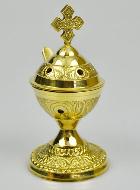 Brûle-Encens en Laiton Ciselé avec Croix - 13cm