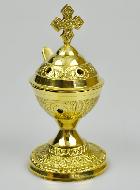 Brûle-Encens en Laiton Ciselé avec Croix - 13cm