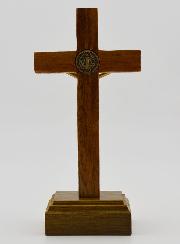 Crucifix de Saint Benoît en Bois sur Socle - 9cm