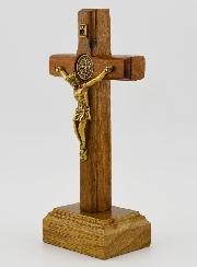 Crucifix de Saint Benoît en Bois sur Socle - 9cm