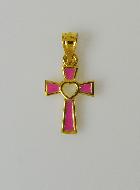 Pendentif Croix en Plaqué Or 18 Carats - Coeur Rose