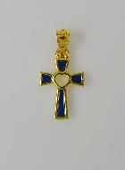Pendentif Croix en Plaqué Or 18 Carats - Coeur Bleu