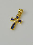 Pendentif Croix en Plaqué Or 18 Carats - Coeur Bleu