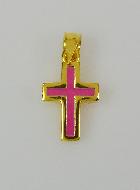 Pendentif Croix en Plaqué Or 18 Carats - Émail Rose