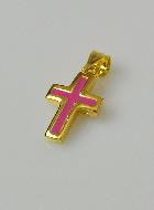 Pendentif Croix en Plaqué Or 18 Carats - Émail Rose