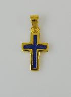 Pendentif Croix en Plaqué Or 18 Carats - Émail Bleu