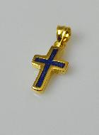 Pendentif Croix en Plaqué Or 18 Carats - Émail Bleu