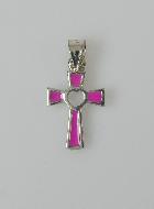 Pendentif Croix en Argent Massif - Coeur Rose