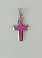 Pendentif Croix en Argent Massif - Émail Rose