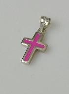 Pendentif Croix en Argent Massif - Émail Rose