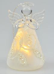 Ange de Noël en Verre Lumineux 8cm - Décor Feuilles