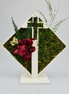 Décoration Florale Stabilisée - Croix Bronze Blanc sur Socle