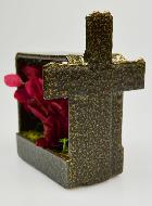 Croix en Bronze Martelé - Décoration Florale Stabilisée 10cm