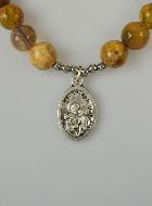 Bracelet Religieux en Pierres d'Agate - Médaille St Benoît & Sainte Famille