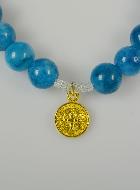 Bracelet Religieux en Pierre d'Agate Bleue - Médaille St Benoît & Croix