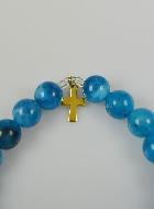 Bracelet Religieux en Pierre d'Agate Bleue - Médaille St Benoît & Croix