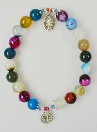 Bracelet Religieux en Pierre d'Agate Colorée - Miraculeuse et St Benoît