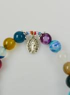 Bracelet Religieux en Pierre d'Agate Colorée - Miraculeuse et St Benoît