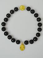 Bracelet Religieux en Pierre d'Obsidienne - ND de Guadalupe et St Benoît