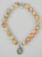 Bracelet Religieux en Pierre d'Agate Marbrée - Saint Esprit et Croix du Christ