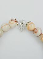 Bracelet Religieux en Pierre d'Agate Marbrée - Saint Esprit et Croix du Christ