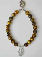 Bracelet Religieux en Pierre d'Oeil de Tigre - Miraculeuse & St Esprit