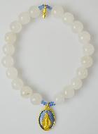 Bracelet Religieux en Pierres d'Agate Blanche - Miraculeuse & Croix