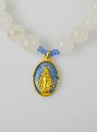 Bracelet Religieux en Pierres d'Agate Blanche - Miraculeuse & Croix