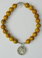 Bracelet Religieux en Pierre de Jaspe Bois - St Benoît & Croix