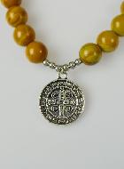 Bracelet Religieux en Pierre de Jaspe Bois - St Benoît & Croix