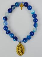 Bracelet Religieux en Pierres d'Agate Bleue & Blanche - Saint Joseph & Croix