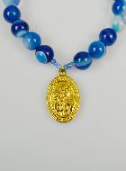 Bracelet Religieux en Pierres d'Agate Bleue & Blanche - Saint Joseph & Croix